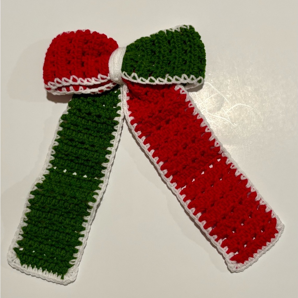 Festive Red and Green Crochet Bow